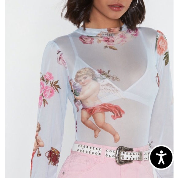 Nasty Gal Heaven Sent Cherub Mesh Bodysuit - Picture 2 of 16